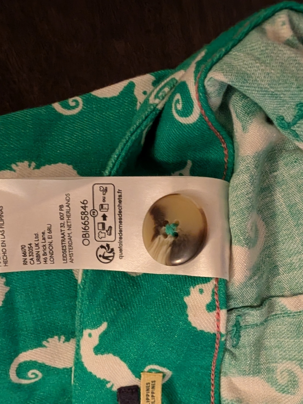 Green Seahorse Print Wide-Leg Pants, Size 29 - Picture 4 of 6